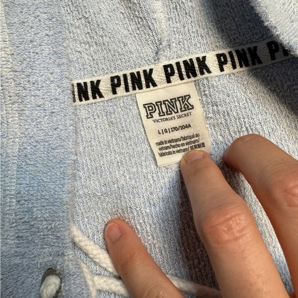 💖‎ Victoria’s Secret PINK ✨ Terry Cloth Lace Up Tunic Hoodie L 💖 - Picture 3 of 5